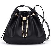ELLE Purses for Women Genuine Leather Bucket Bag Chain Drawstring