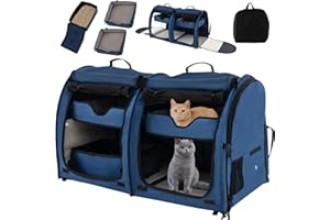 Giantex 40 Inch Cat Carrier with Double Compartments, Travel Litter Box, 2 Removable Hammocks and Mats, Portable Cat House Pe