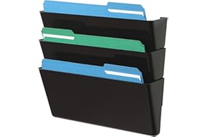 Deflecto Office DocuPocket 73604, Wall File Organizer, Stackable, Letter Size, Black, Set of 3, 13"W x 7"H x 4"D