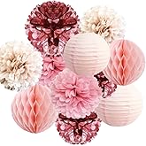 Blush Chrome Hanging Decorations – Tissue paper Flower Pom Poms and Lantern for Birthday Wedding Baby Shower Bachelorette Party Decor(Chrome Pink + Pastel Pink )