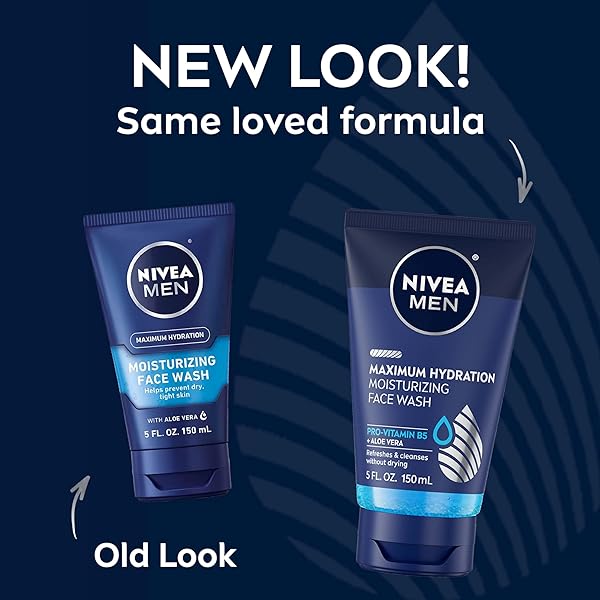 NIVEA MEN MAXIMUM HYDRATION MOISTURIZING FACE WASH WITH ALOE VERA, BOOSTS MOISTURE AND HELPS PREVENT TIGHT, DRY SKIN, 5 FL OZ TUBE