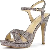 Allegra K Women's Glitter Slingback Platform Stiletto Heel Sandals