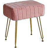 IBUYKE Velvet Rectangular Footrest Ottoman, Makeup Vanity Stool Side Table, Velvet Dressing Table Seat, Pouf Couch Stool, Golden Steel Legs, Pink LG-51P