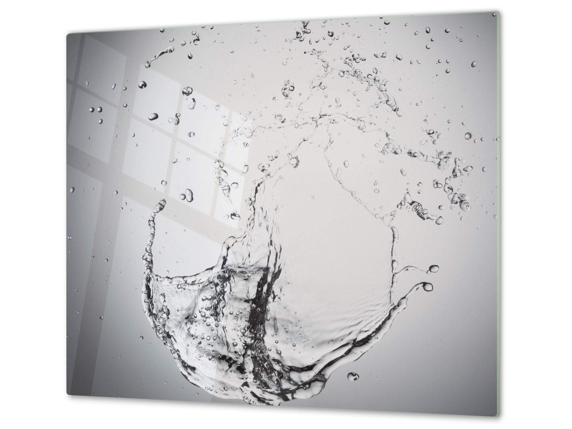 Cutting Board and Cooktop Cover - Impact & Shatter Resistant Glass; Measures: Single: 60 x 52 cm”; Double: 2 x 30 x 52 cm; D02 Water Series: Drops of Water 1