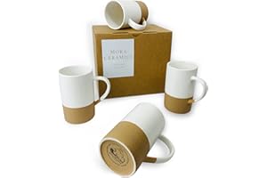 MORA CERAMICS HIT PAUSE Mora Ceramics 12oz Coffee Mug Set of 4 - Ceramic Tea Cups with Handle - Microwave and Dishwasher Safe, Perfect For Cup or Mug Lovers - Rustic Matte Glaze, Modern Design Mugs - Petro