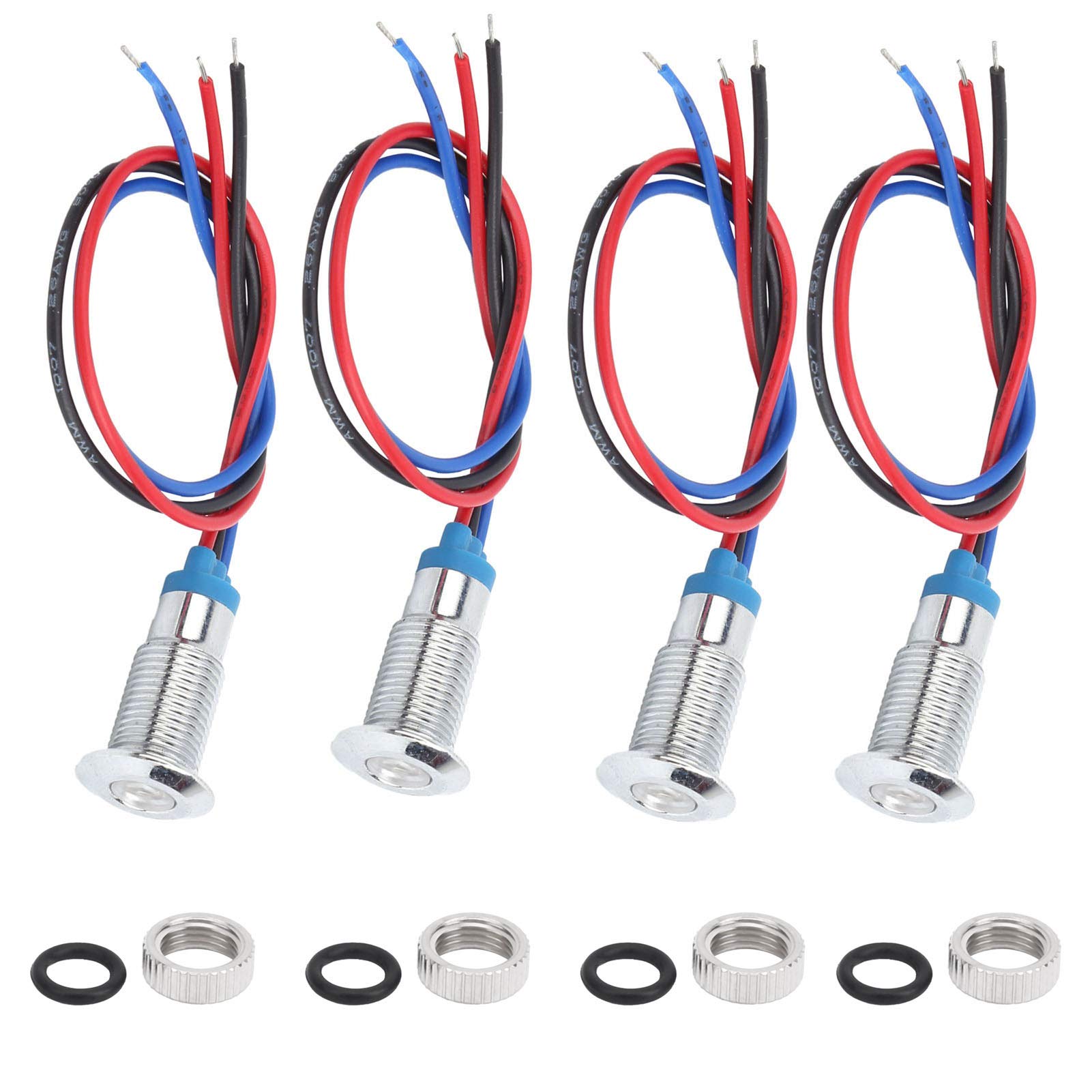 4 Sets (3Types) Pre?Wired Round LEDs,Dual-Color LED String Lights Waterproof Metal Lights Common Cathod 8mm 3?6V(Red and Blue)