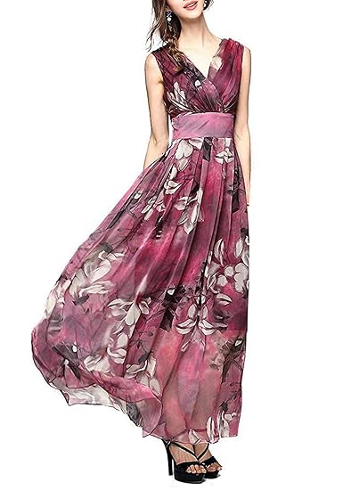 Buy Dgrt5yrt5y Casual One Piece Dress Lady V Neck Flower Prom Get Together Tunic Long Cocktail Beach Women Skirt Ye Red At Amazon In