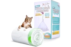 Bilibara 65 Count Drawstring Litter Box Liner Bags for Auto Self-Cleaning Litter Box, Extra Thick Leak Proof Cat Litter Replacement Waste Bags, Unscented, 18.1"W x 15.7"H, 3.5 Gal