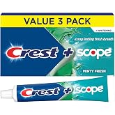 Crest Plus Scope Minty Fresh Toothpaste, Fluoride Anticavity and Whitening Toothpaste with Scope Mouthwash for Long Lasting Fresh Breath, Minty Fresh, 5.4 oz (Pack of 3)
