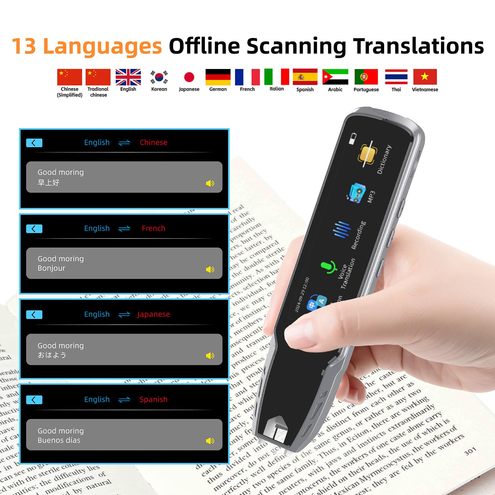 Translator Pen & Scan Reader Pen for Dyslexia,Language Learners & Learning Difficulties,Translation Pen for 112 Languages (Silver and Black)