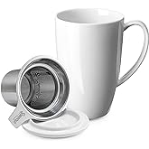 Sweese 15oz Porcelain Tea Mug with Infuser and Lid – Microwave Safe, Ergonomic Handle, Lead-Free Glaze, for Loose Leaf Tea White;