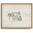 Roslynity Framed Canvas Wall Art Vintage Print Paintings Western Cowboy Horses Sketch Minimalist Neutral Retro Aesthetic Artwork for Home Living Room Bedroom Bathroom Wall Decor (8"x10")