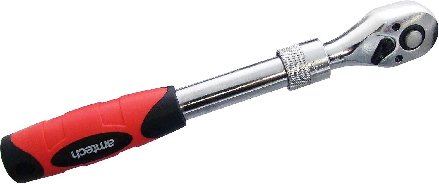 Am-Tech Teleskop-Ratsche 3/8 Zoll – 340 Mm Ausziehbar, 72-Zahn-Getriebe, Vanadium-Stahl, Mit Komfortgriff