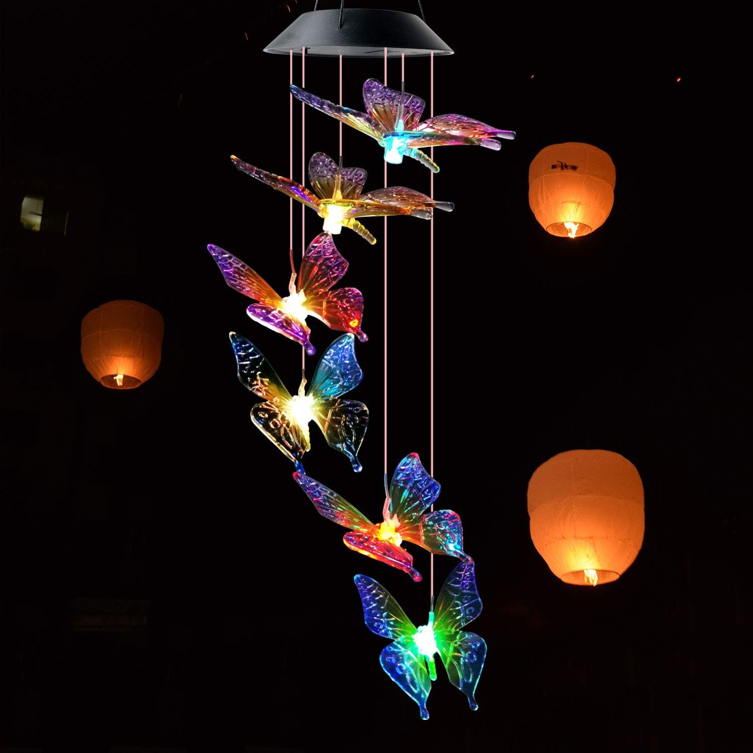 JOBOSI Color butterfly Wind Chimes Gifts for mom Solar Wind Chime Butterfly Wind Chimes Glowing Wind Chimes Outdoor Decor mom Gifts Thanksgiving Gift Grandma Gifts S Hook Wind Chimes Wind Chimes Gifts : Garden & Outdoor