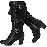 Ruiee Knee High Boots for Women Slouchy Chunky Heel Long Boots Pointed Toe Comfort and Fashion Fall Winter Woman Boot.