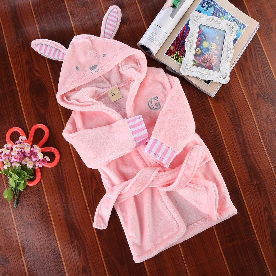 Glosun Baby Coral Fleece Bathrobe Toddler Kids Hooded Terry Robe Cartoon Animal Pajamas Sleepwear Bath Wrap: Clothing