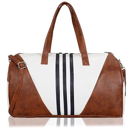 Bagclan Unisex Striped Tan Duffle Traveling/Gym/Shopping Bag for Women/Gents