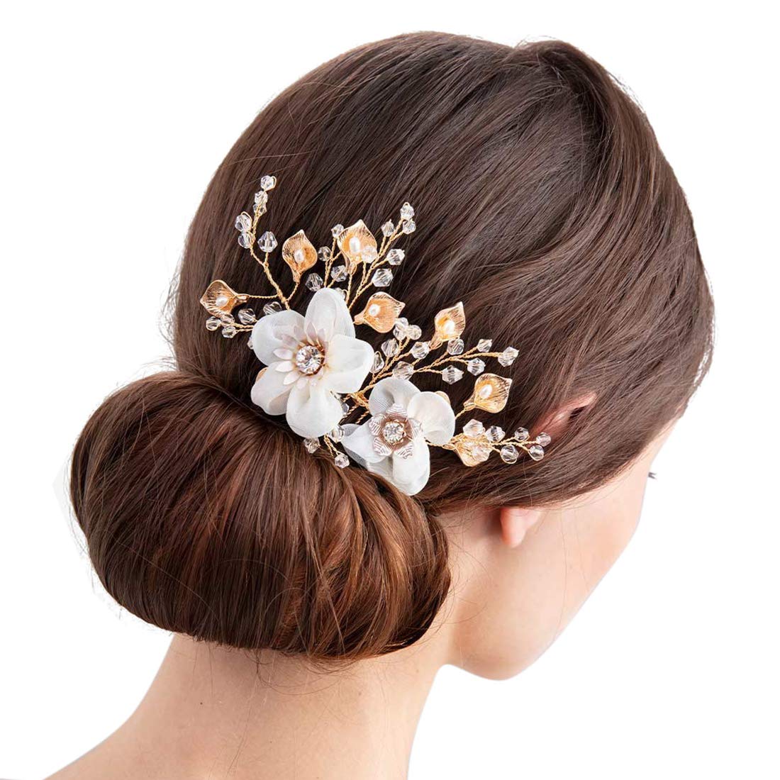Amazon Com Sweetv Gold Wedding Flower Comb Bridal Hair