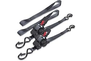 Ayaport Retractable Ratchet Straps 1in X 12ft(2PK)-1500lb Break Strength, Heavy Duty Ratchet Straps Self Retractable Tie Downs with Soft Loops for Motorcycle, Dirt Bike, Cargo, Truck Accessories
