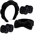 VELSCRUN 6 Pack Spa Headbands Set - Black Sponge Hair Bands with Bow Tie for Makeup, Face Washing, Skincare, and Hair Accessories for Women Gifts