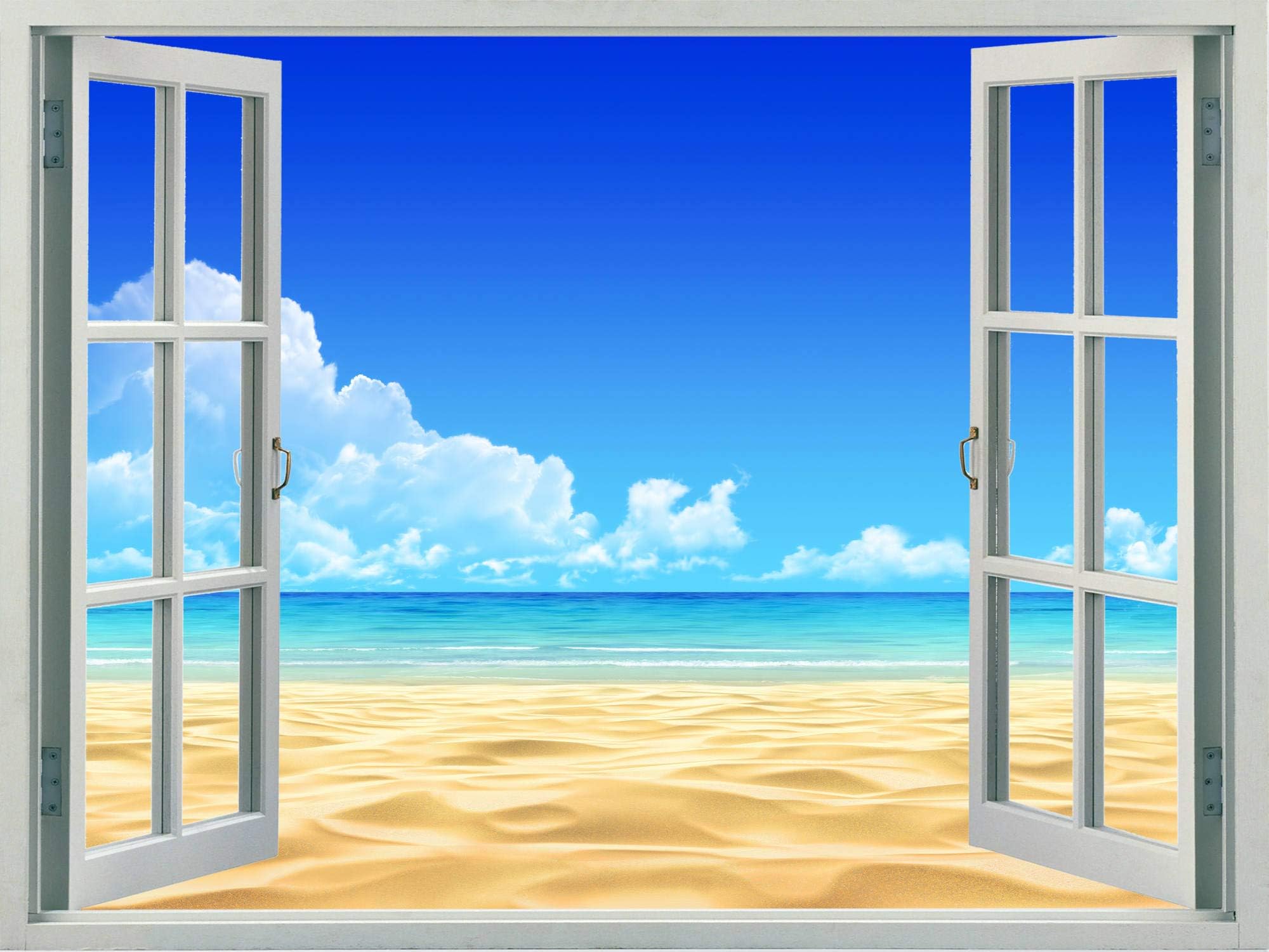 Walls 360 Peel & Stick Faux Window Wall Decal: Tropical Sand Beach (24 in x 18 in)