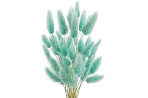 Uieke 50 Pcs Bunny Tails Dried Flowers, 17’’ Dried Lagurus Ovatus, Dried Foxtail Grass for Flower Arrangements Wedding Centerpieces Home Boho Baby Shower Party Decorations (Teal Blue)