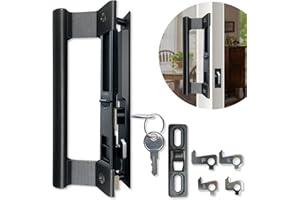 Young Dance Sliding Glass Door Handle Set with Lock - Easy to Install,Patio Sliding Door Handle Fits for 1 to 1-1/8 Door Thickness,6-5/8" Screw Hole Spacing,Perfectly Replacement for Old Handle(Black)