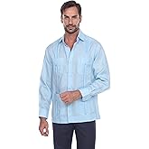 Mojito Collection Men's 100% Linen Classic Four-Pocket Long Sleeve Guayabera Shirt