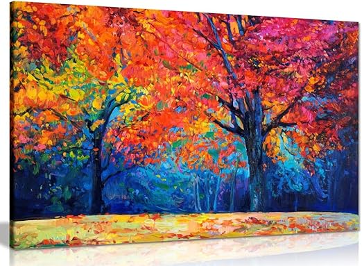 Amazon Com Abstract Contemporary Painting Colourful Autumn Forest Canvas Picture Print 36x24in Posters Prints