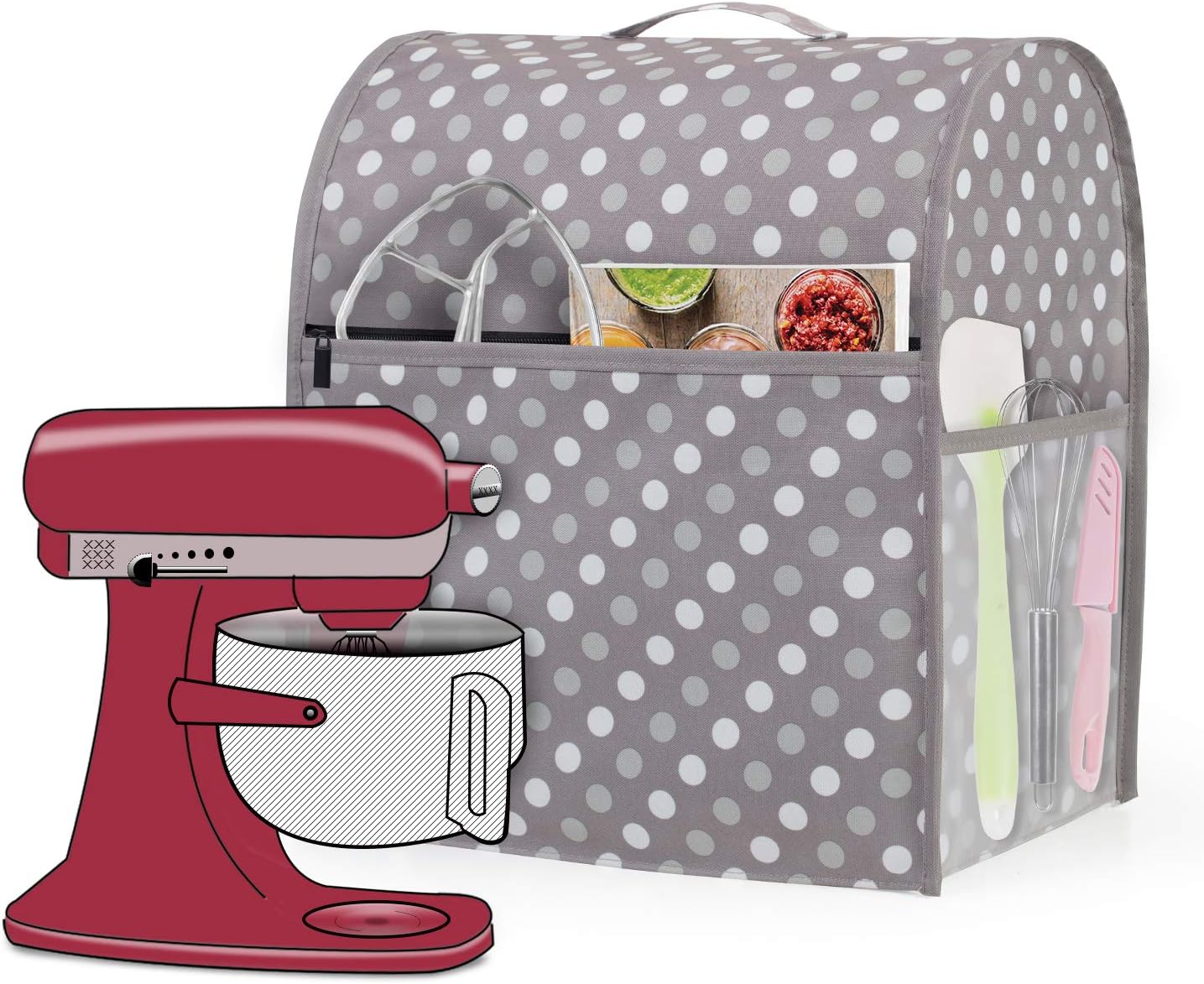 Luxja Dust Cover Compatible with 6-8 Quart KitchenAid Mixers, Dust Cover with Handle for 6-8 Quart Stand Mixers and Extra Accessories, Gray Dots
