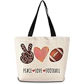 ZhuVantrix Peace Love Football Tote Bag Reusable Grocery Bags Aesthetic Shopping Shoulder Handbag with Interior Zipper Pocket Stylish American Football-themed Present for Footbal Lovers Fans Women