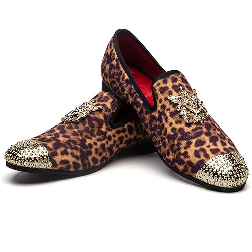 Men Genuine Leather Mens Metallic Textured Slip-on Glitter Loafers Shoes