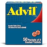 Advil Tablet Packets, Ibuprofen 200mg, Pain Relief, 100 Count | Relieves Headaches and Back Pain, Reduces Fever, Easy to Swallow Tablets, Travel Packet Format