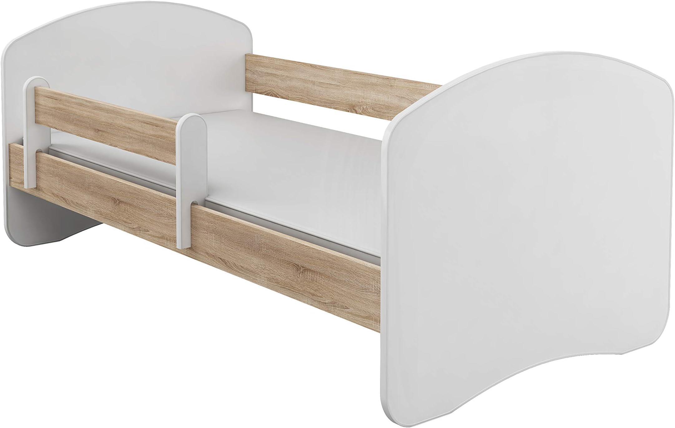 ACMA TODDLER CHILDREN KIDS BED + FREE MATTRESS DRAWER II WHITE (Sonoma Wood, 180x80 cm)