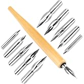 G-Pen Ink Nib Stainless Steel Drawing Comic Pen Nib, 11 Pcs Comic Pens Nib Set, Dip Pens Nibs Holders with Comic Nib, Calligraphy Wooden Drawing Holder with Stainless Steel Pen Nib for Writing