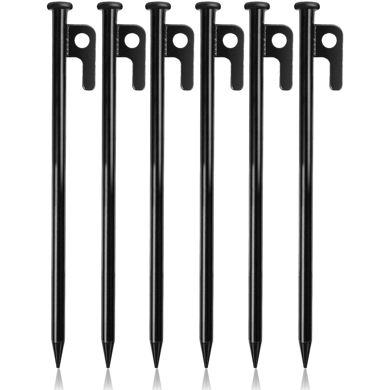 flintronic 6 PCS Tent Stakes,11.8in (30cm) Heavy Duty Metal Steel Tent Pegs, with Hooks and holes, Suitable for Outdoor Grassland Travelling Camping Hiking (Black)