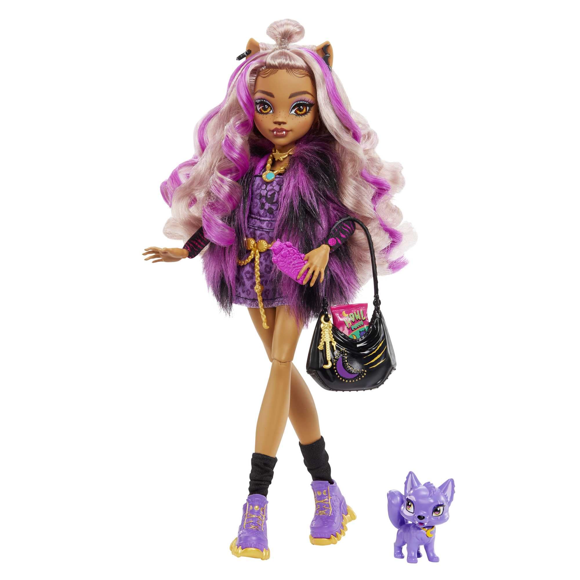 Monster High Doll, Clawdeen Wolf with Accessories and Pet Dog, Posable Fashion Doll with Purple Streaked Hair, HHK52 — image 1