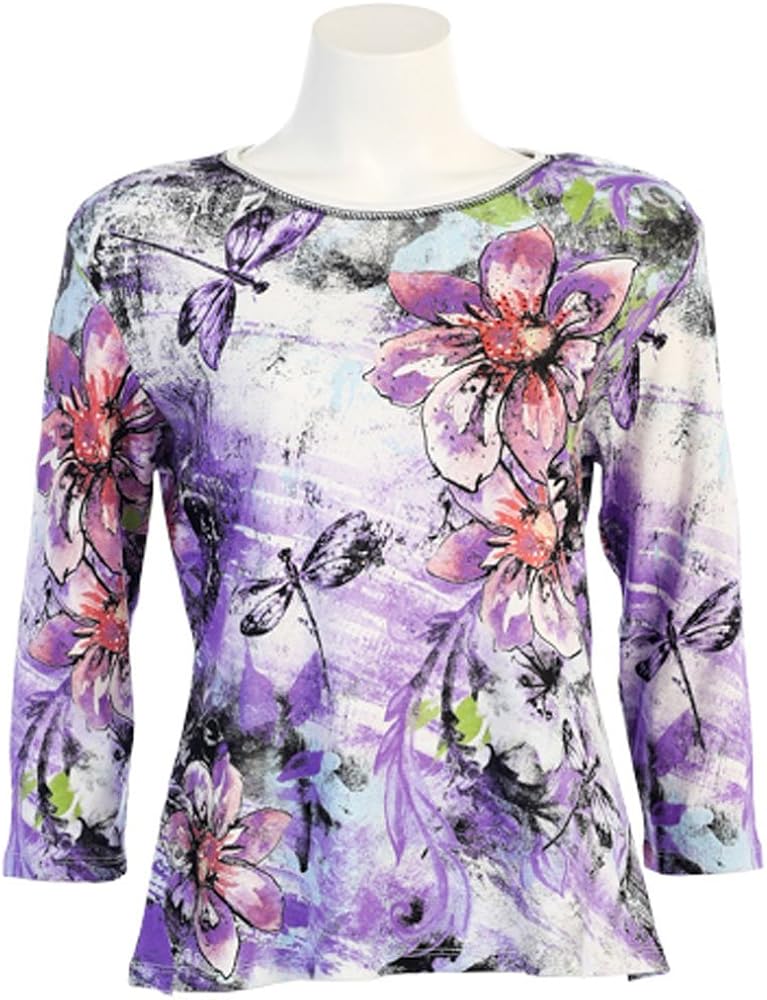 Jess & Jane Women's Dragonflies Tops (White, 1X) at Amazon