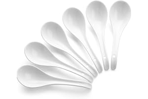 DOWAN Asian Soup Spoons, Ceramic Chinese Soup Spoons, Japanese Spoon for Ramen Pho Wonton Dumpling Miso (6, 6.75 in)