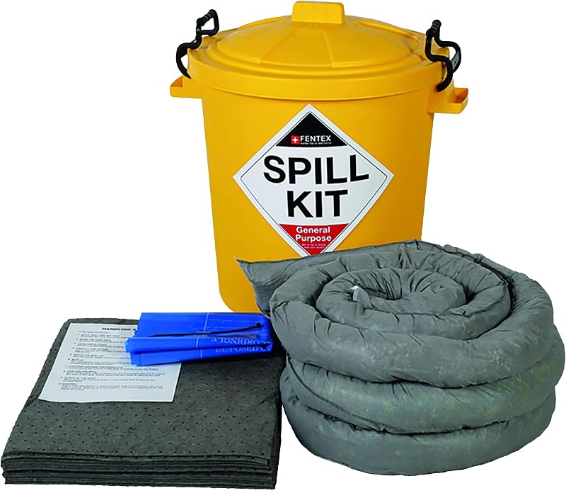 65L General Purpose Spill Kit Yellow Drum Absorbent Pads Socks Workplace Safety
