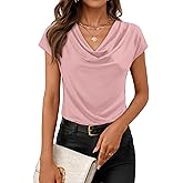 ZESICA Women's Summer Short Sleeve Business Casual Tops 2026 Cowl Neck Knit Shirts Spring Work Dressy Blouses