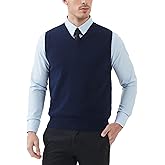 Kallspin Men's Pure Cotton Sweater Vest V Neck Regular Fit Knit Sleeveless Pullover Sweater