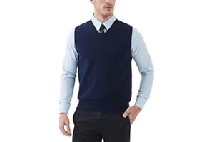 Kallspin Men's Pure Cotton Sweater Vest V Neck Regular Fit Knit Sleeveless Pullover Sweater