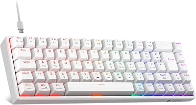 KOORUI 60% Mechanical Gaming Keyboard 69 Keys Blue Switch White Backlit USB C
