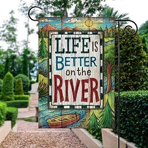 VinMea Life is Better On The River, Polyester Garden Flag House Banner 28 X 40 Inch, Two Sided Welcome Yard Decoration Flag for Party, Home Decoration, Car