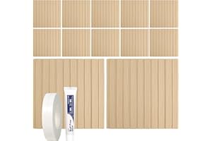 Aboofx 12 PCS 3D Wall Panels, 11.8" x 11.8" Water Resistant Slat Wall Panels Peel and Stick Wallpaper 11.6 Sqft, Light Color EPS Wall Panels for Interior Wall Decor (Light Wood Color)