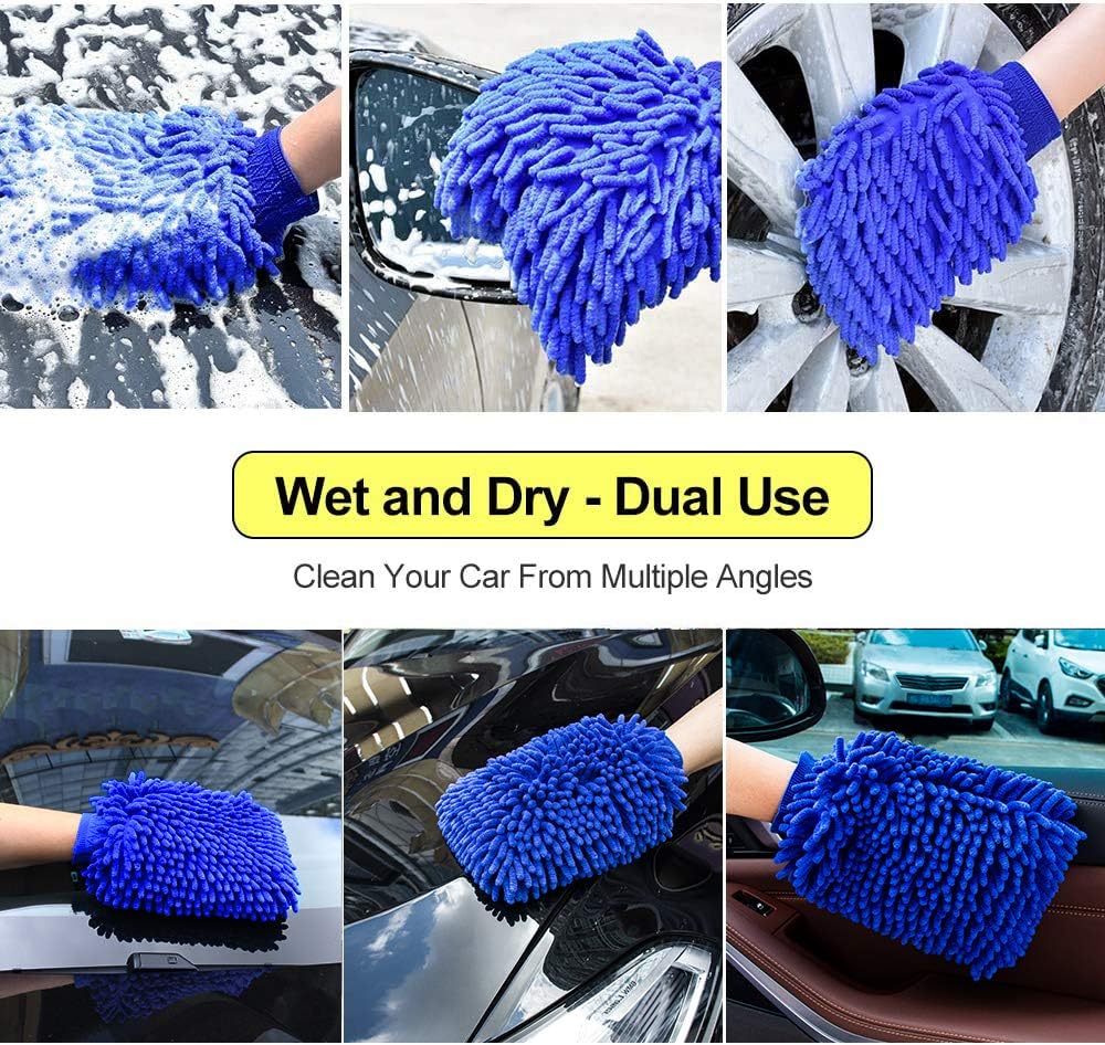 anngrowy Car Wash Mitt 2 Pack - Large Size Microfiber Wash Mitt Car Cleaning Mitts Premium Chenille Car Washing Gloves Winter Waterproof Car Wash Rag Sponge Kit with Lint Free & Scratch Free: Home & Kitchen