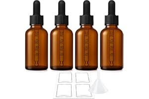 Bumobum 1 oz Dropper Bottle, Amber Glass Dropper Bottle with Glass Measured Dropper, Empty Eye Tincture Bottles with Funnel & Labels for Essential Oils Serums Tavel Liquids, 4 Pack