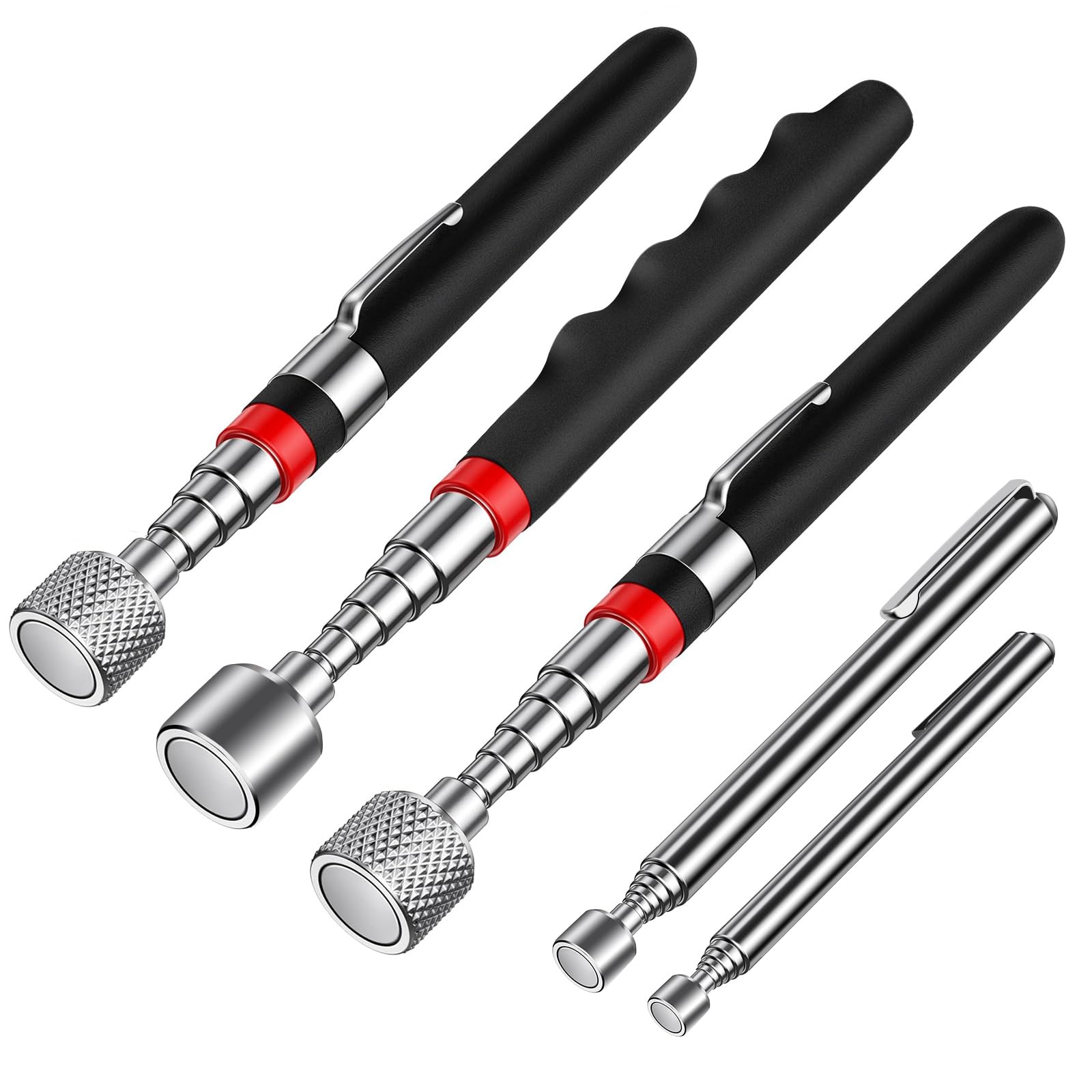 oumuik Telescopic Magnetic Pickup Tool 5-piece Set(3LB 5LB 10LB 15LB 20LB), Magnetic Telescopic Pickup Tool, Durable Telescopic Magnetic Collector with Pocket Clip