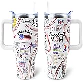 Baseball Mom 40 oz Tumbler with Handle and Straw Lid Leak Proof - Baseball Mom Tumbler for Mothers Day Gifts for Mom Women - Stainless Steel Cup Dishwasher Safe